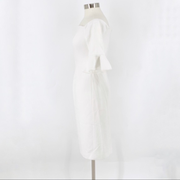 Black Halo Womens 8 Madigan Sheath Dress Off Shoulder Soft Knit Stretchy White - Picture 7 of 12